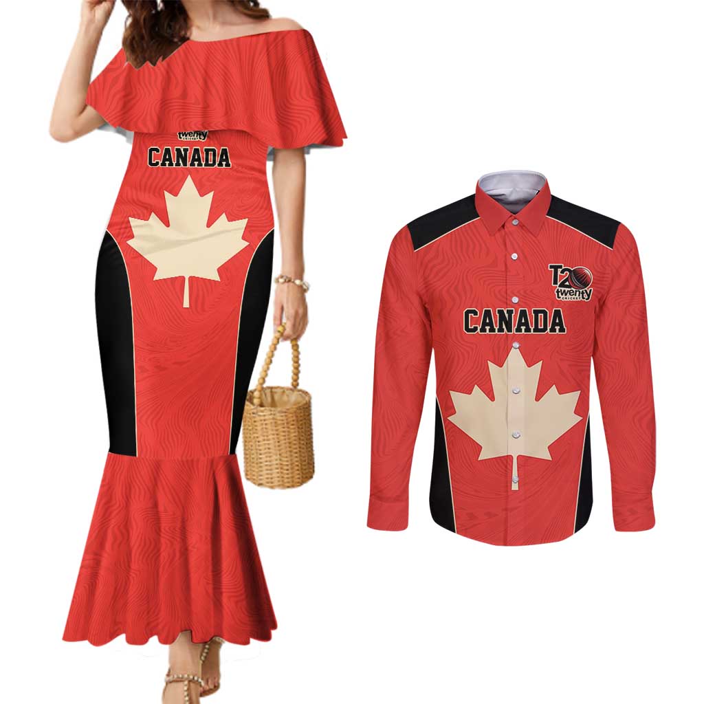 Canada Cricket Custom Couples Matching Mermaid Dress and Long Sleeve Button Shirt Classic Maple Leaf - Wonder Print Shop