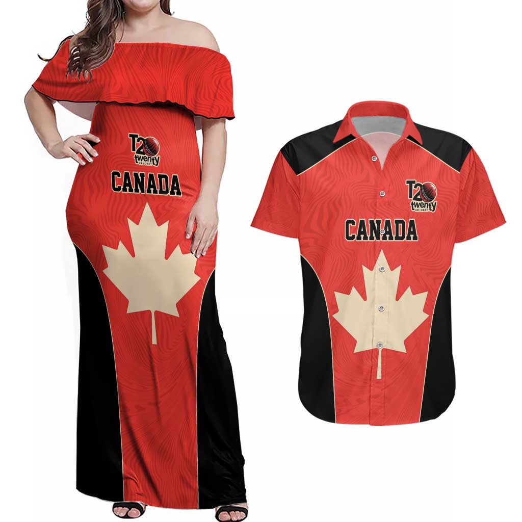 Canada Cricket Custom Couples Matching Off Shoulder Maxi Dress and Hawaiian Shirt Classic Maple Leaf - Wonder Print Shop