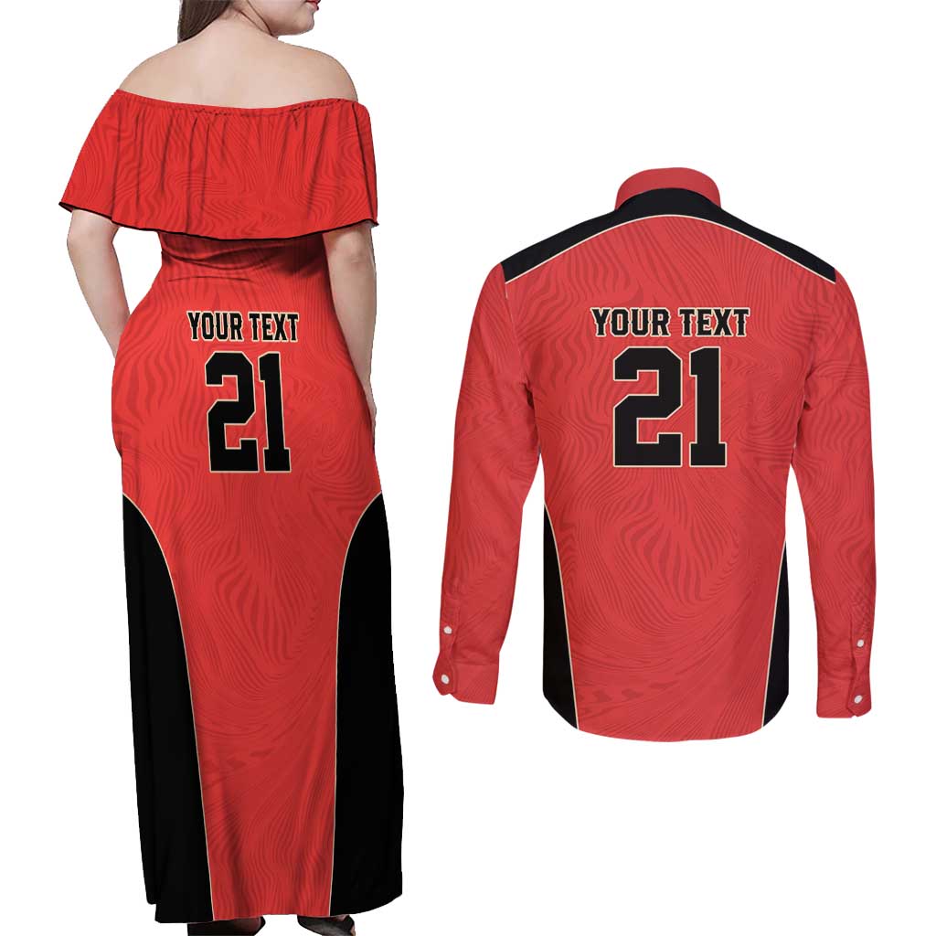 Canada Cricket Custom Couples Matching Off Shoulder Maxi Dress and Long Sleeve Button Shirt Classic Maple Leaf - Wonder Print Shop