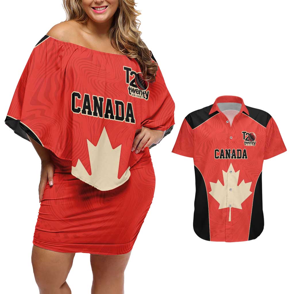 Canada Cricket Custom Couples Matching Off Shoulder Short Dress and Hawaiian Shirt Classic Maple Leaf - Wonder Print Shop