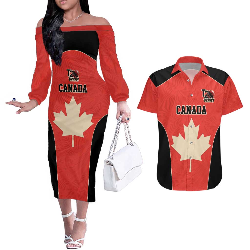 Canada Cricket Custom Couples Matching Off The Shoulder Long Sleeve Dress and Hawaiian Shirt Classic Maple Leaf - Wonder Print Shop