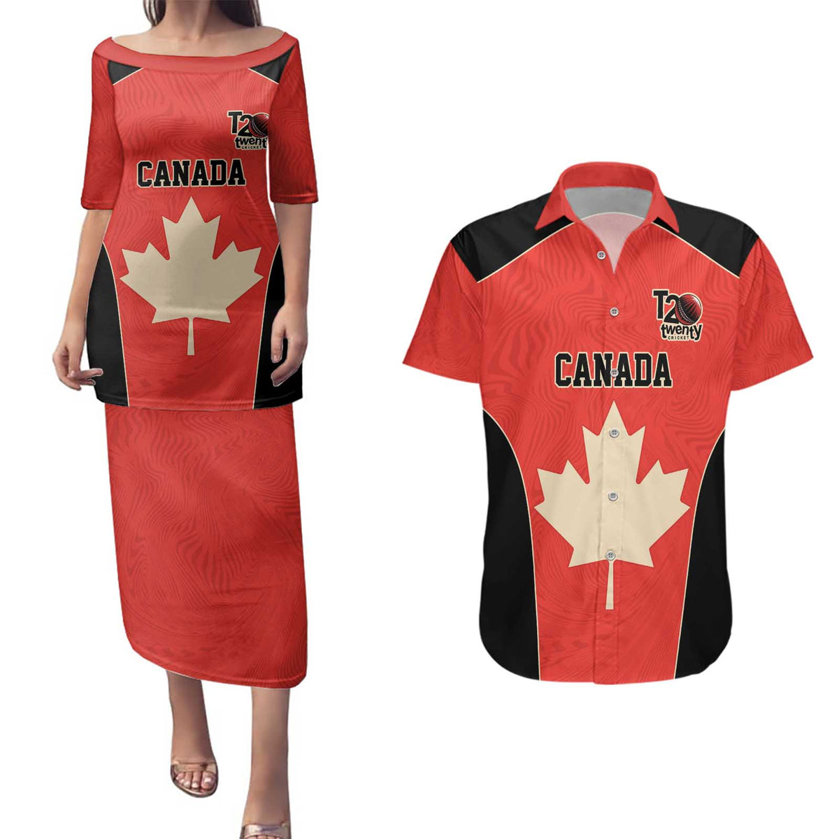 Canada Cricket Custom Couples Matching Puletasi and Hawaiian Shirt Classic Maple Leaf - Wonder Print Shop