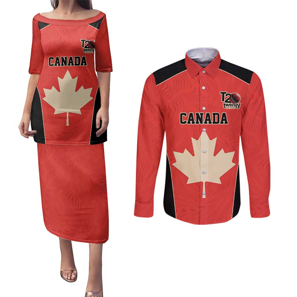 Canada Cricket Custom Couples Matching Puletasi and Long Sleeve Button Shirt Classic Maple Leaf - Wonder Print Shop