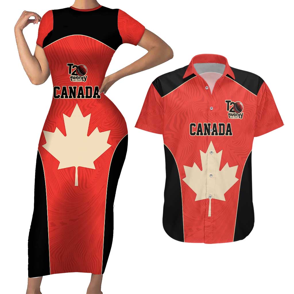Canada Cricket Custom Couples Matching Short Sleeve Bodycon Dress and Hawaiian Shirt Classic Maple Leaf - Wonder Print Shop