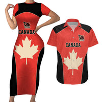 Canada Cricket Custom Couples Matching Short Sleeve Bodycon Dress and Hawaiian Shirt Classic Maple Leaf - Wonder Print Shop