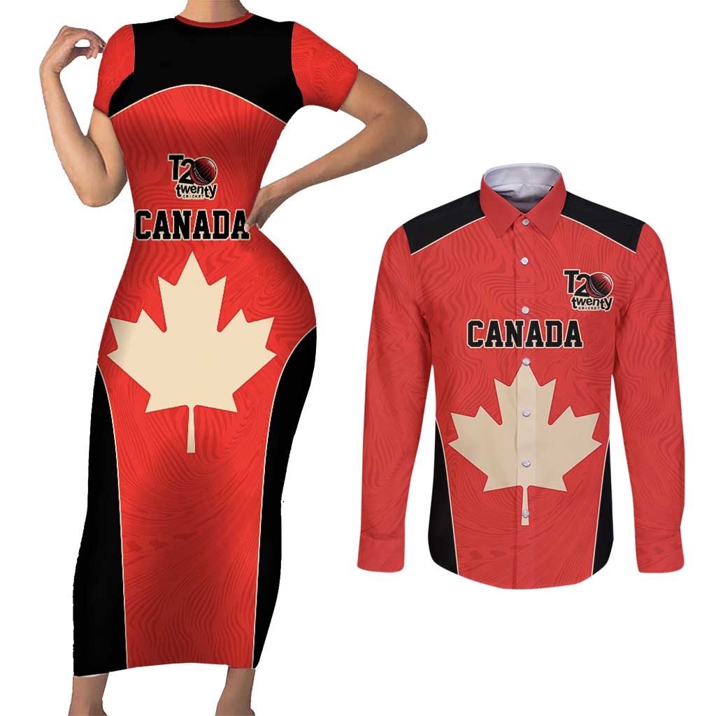 Canada Cricket Custom Couples Matching Short Sleeve Bodycon Dress and Long Sleeve Button Shirt Classic Maple Leaf - Wonder Print Shop