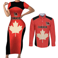 Canada Cricket Custom Couples Matching Short Sleeve Bodycon Dress and Long Sleeve Button Shirt Classic Maple Leaf - Wonder Print Shop