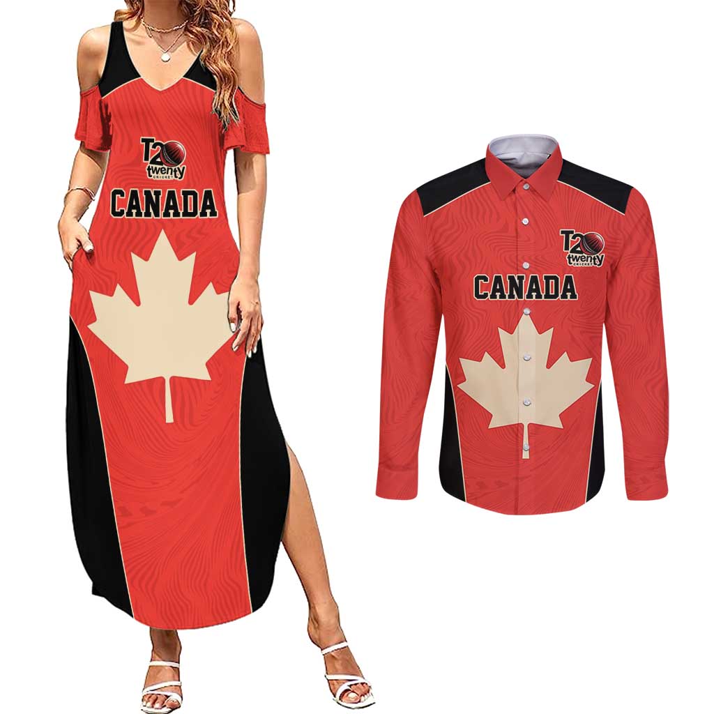 Canada Cricket Custom Couples Matching Summer Maxi Dress and Long Sleeve Button Shirt Classic Maple Leaf - Wonder Print Shop