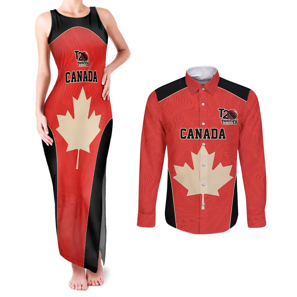 Canada Cricket Custom Couples Matching Tank Maxi Dress and Long Sleeve Button Shirt Classic Maple Leaf - Wonder Print Shop