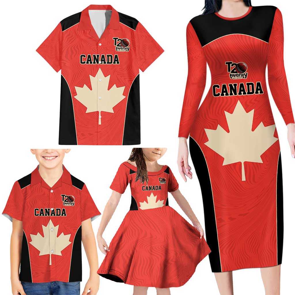 Canada Cricket Custom Family Matching Long Sleeve Bodycon Dress and Hawaiian Shirt Classic Maple Leaf - Wonder Print Shop