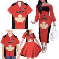 Canada Cricket Custom Family Matching Off The Shoulder Long Sleeve Dress and Hawaiian Shirt Classic Maple Leaf - Wonder Print Shop