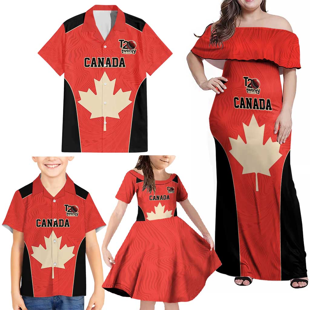 Canada Cricket Custom Family Matching Off Shoulder Maxi Dress and Hawaiian Shirt Classic Maple Leaf - Wonder Print Shop
