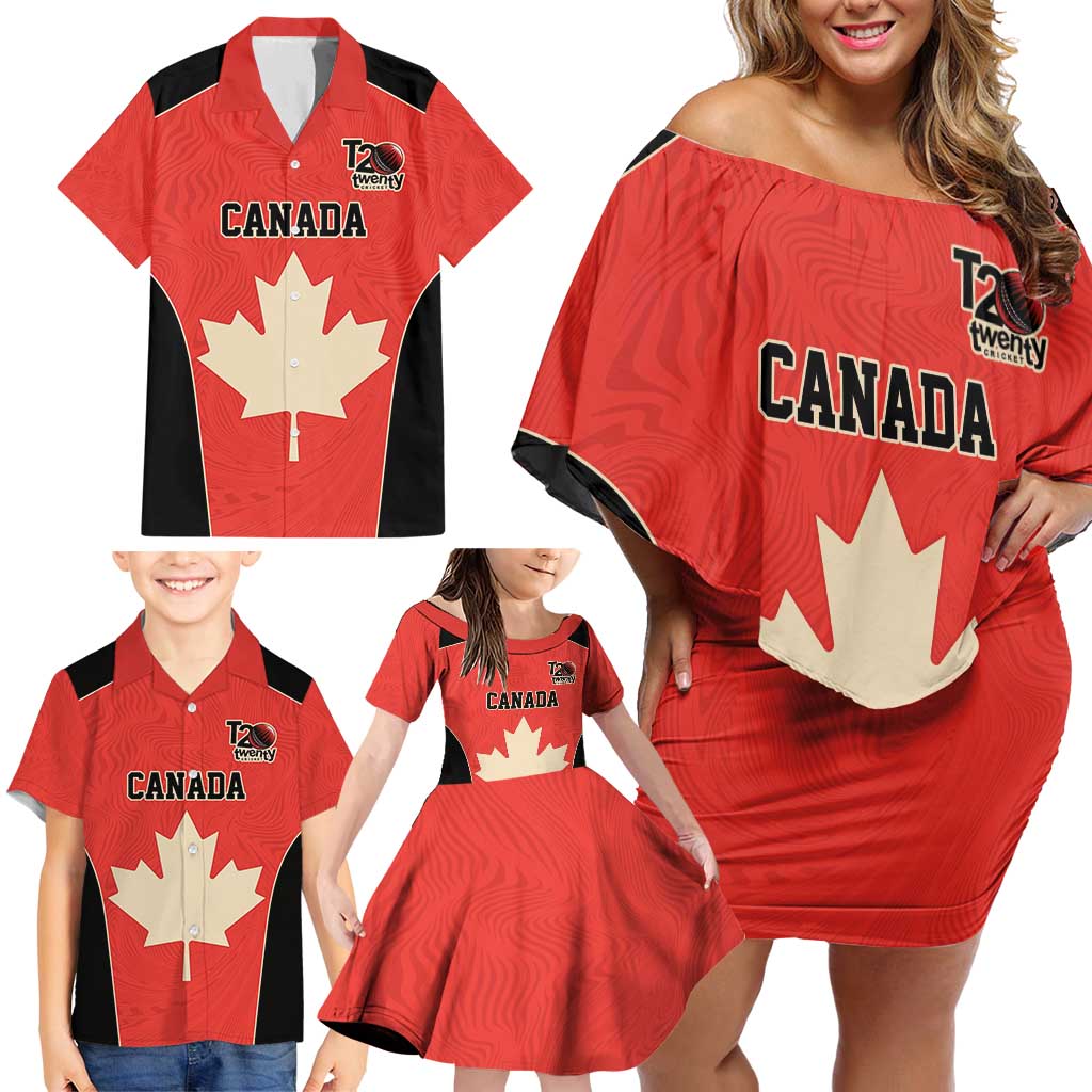 Canada Cricket Custom Family Matching Off Shoulder Short Dress and Hawaiian Shirt Classic Maple Leaf - Wonder Print Shop