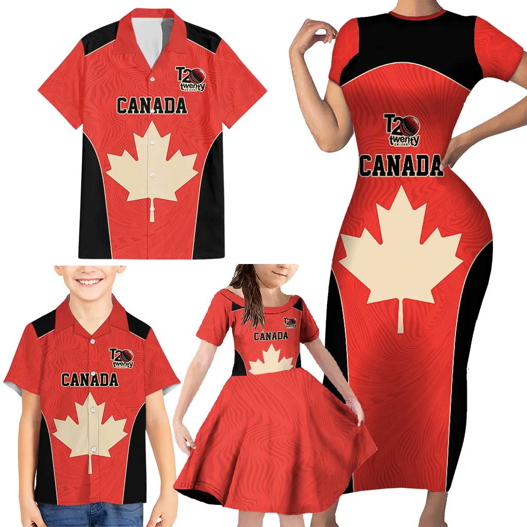 Canada Cricket Custom Family Matching Short Sleeve Bodycon Dress and Hawaiian Shirt Classic Maple Leaf - Wonder Print Shop