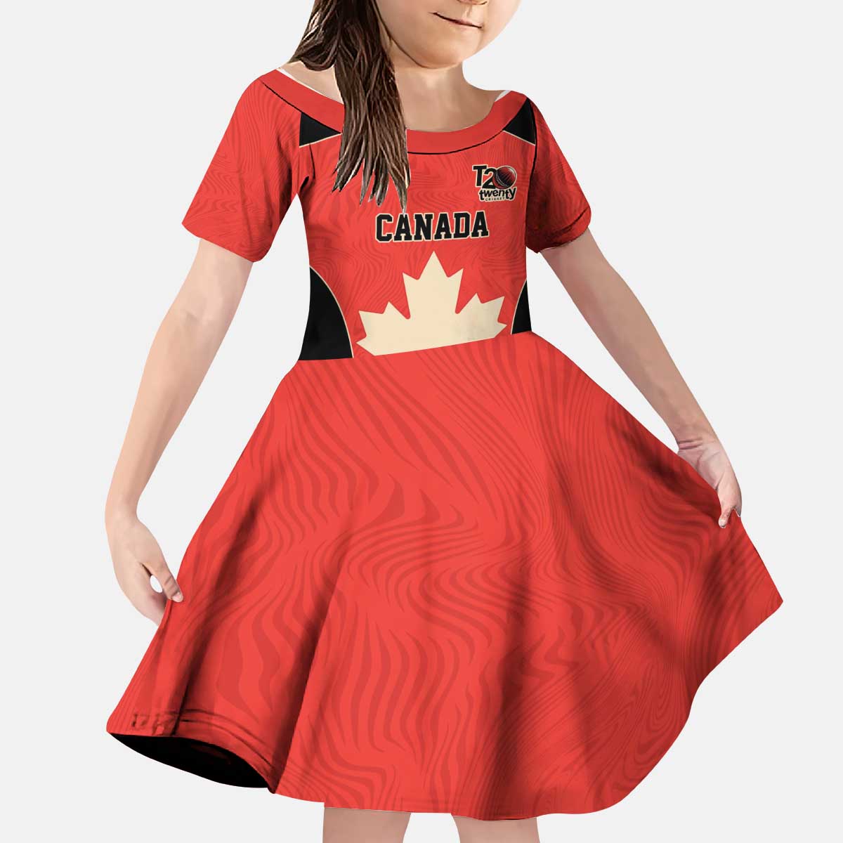 Canada Cricket Custom Kid Short Sleeve Dress Classic Maple Leaf - Wonder Print Shop