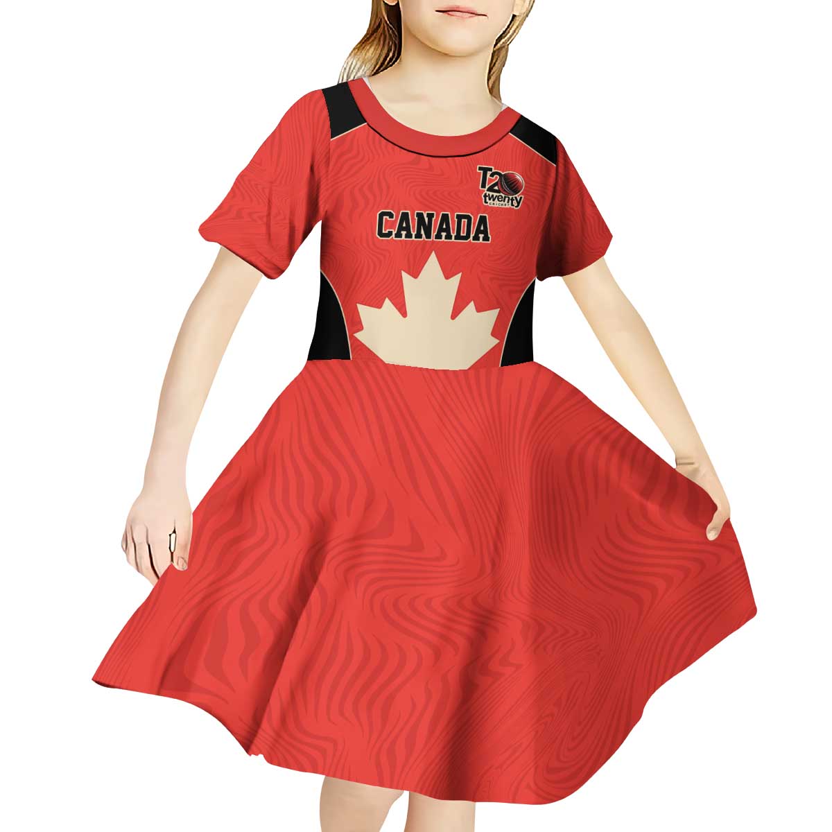Canada Cricket Custom Kid Short Sleeve Dress Classic Maple Leaf - Wonder Print Shop