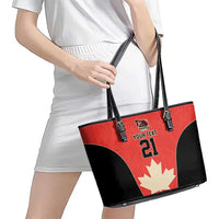 Canada Cricket Custom Leather Tote Bag Classic Maple Leaf - Wonder Print Shop