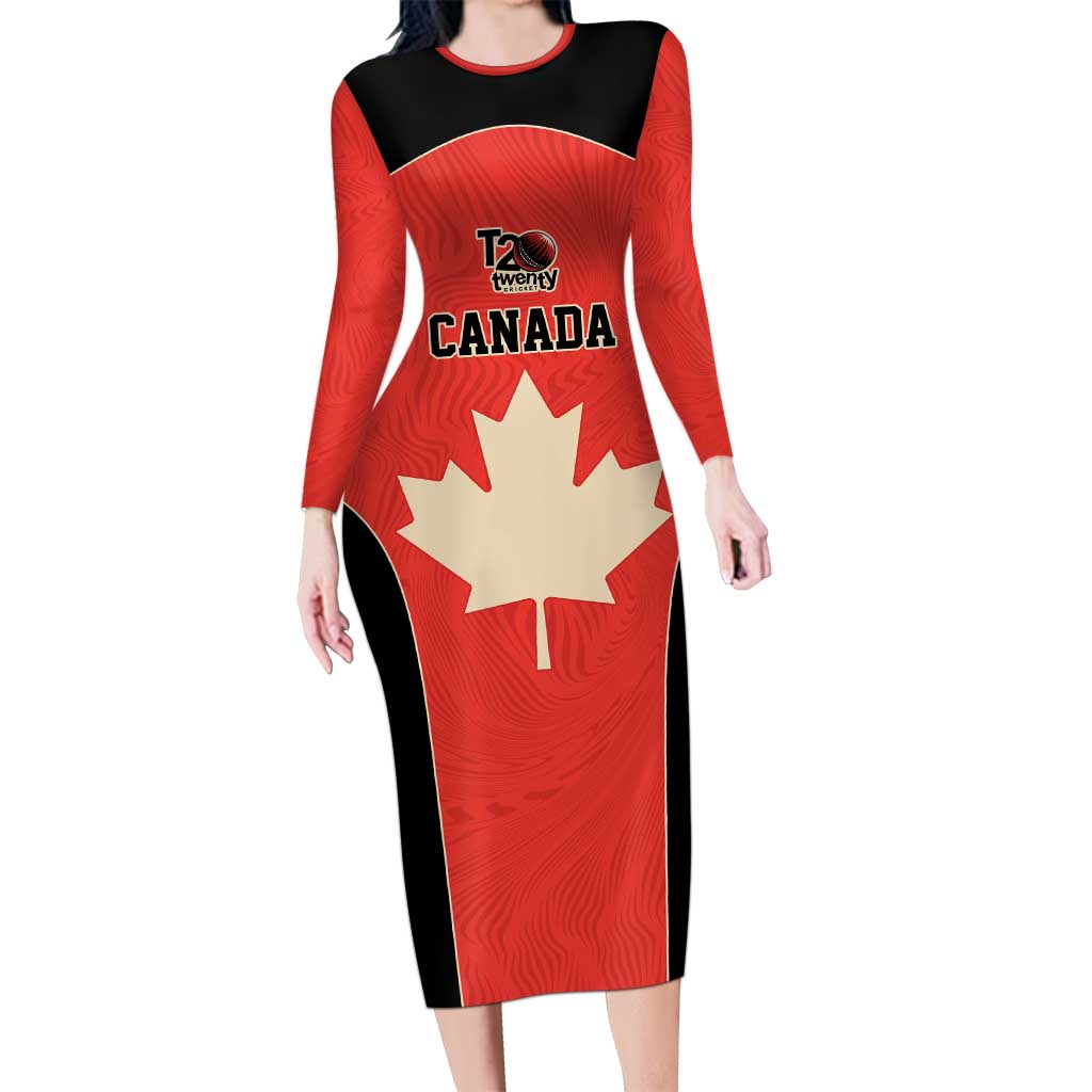 Canada Cricket Custom Long Sleeve Bodycon Dress Classic Maple Leaf - Wonder Print Shop