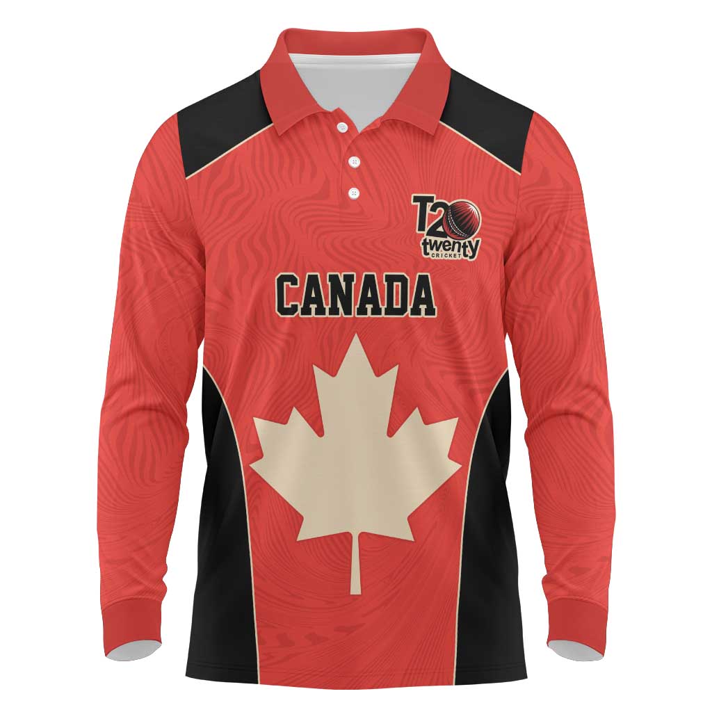 Canada Cricket Custom Long Sleeve Polo Shirt Classic Maple Leaf - Wonder Print Shop