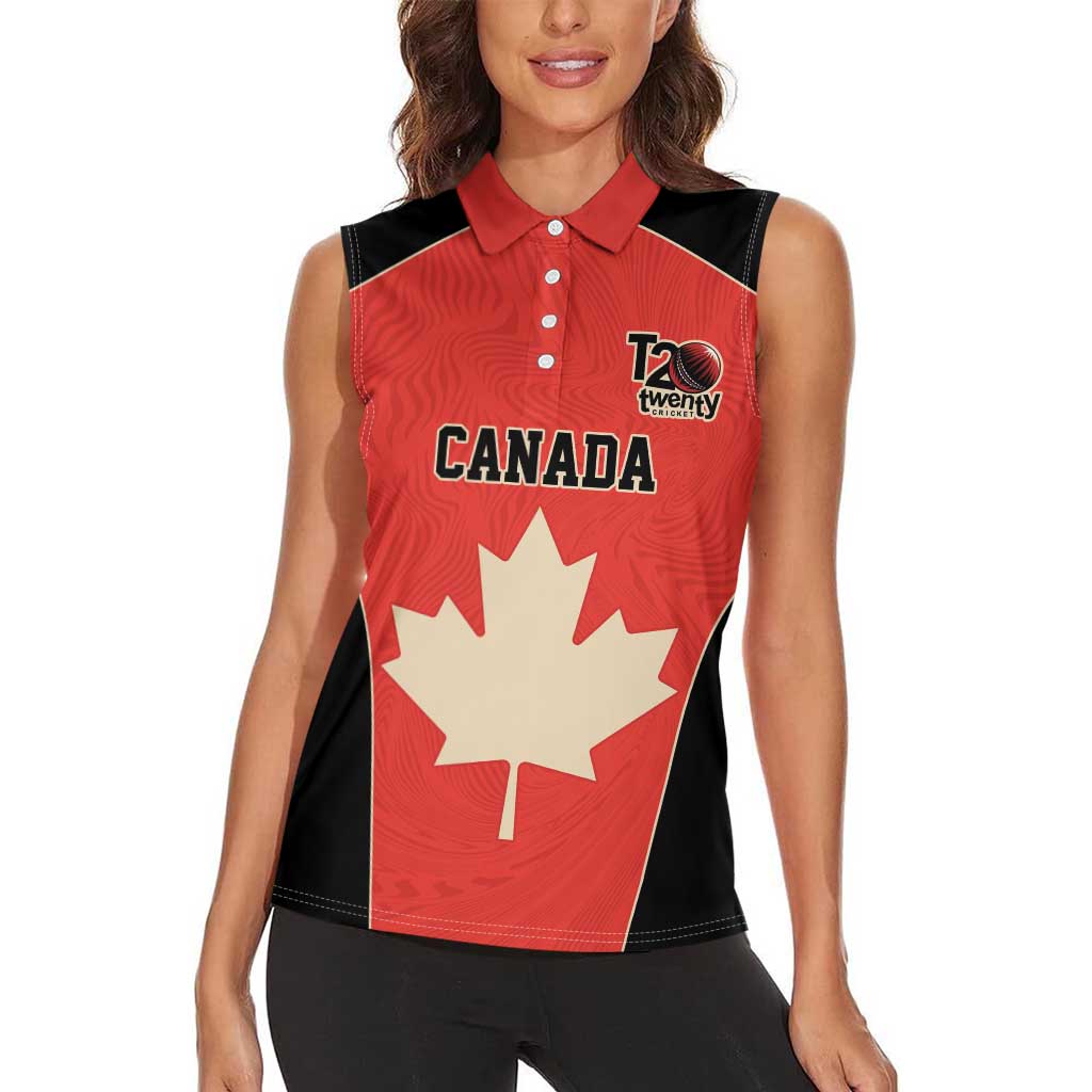 Canada Cricket Custom Women Sleeveless Polo Shirt Classic Maple Leaf - Wonder Print Shop