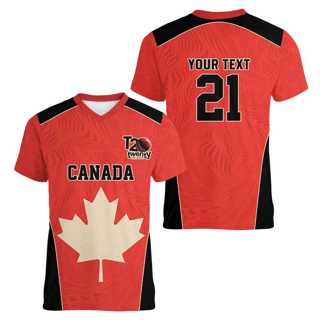 Canada Cricket Custom Women V-Neck T-Shirt Classic Maple Leaf - Wonder Print Shop