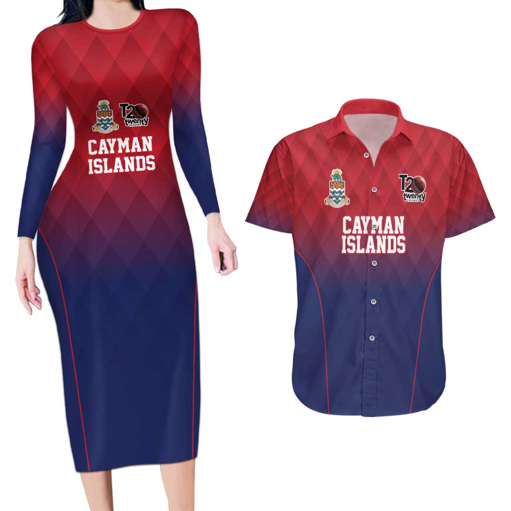 Cayman Islands Cricket Custom Couples Matching Long Sleeve Bodycon Dress and Hawaiian Shirt Classic Coat of Arms Sporty - Wonder Print Shop
