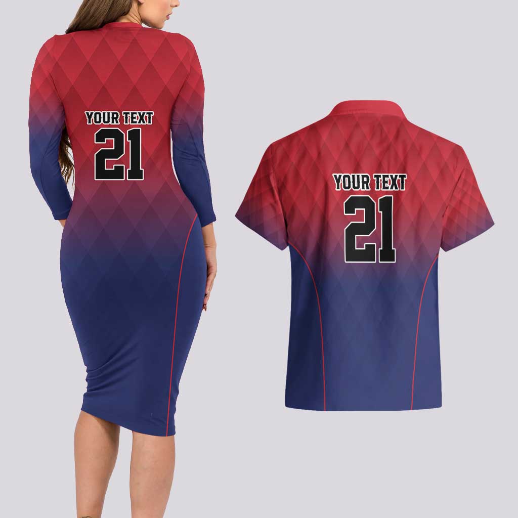 Cayman Islands Cricket Custom Couples Matching Long Sleeve Bodycon Dress and Hawaiian Shirt Classic Coat of Arms Sporty - Wonder Print Shop