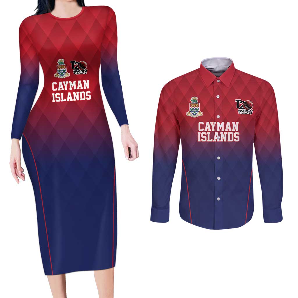 Cayman Islands Cricket Custom Couples Matching Long Sleeve Bodycon Dress and Long Sleeve Button Shirt Classic Coat of Arms Sporty - Wonder Print Shop