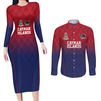 Cayman Islands Cricket Custom Couples Matching Long Sleeve Bodycon Dress and Long Sleeve Button Shirt Classic Coat of Arms Sporty - Wonder Print Shop