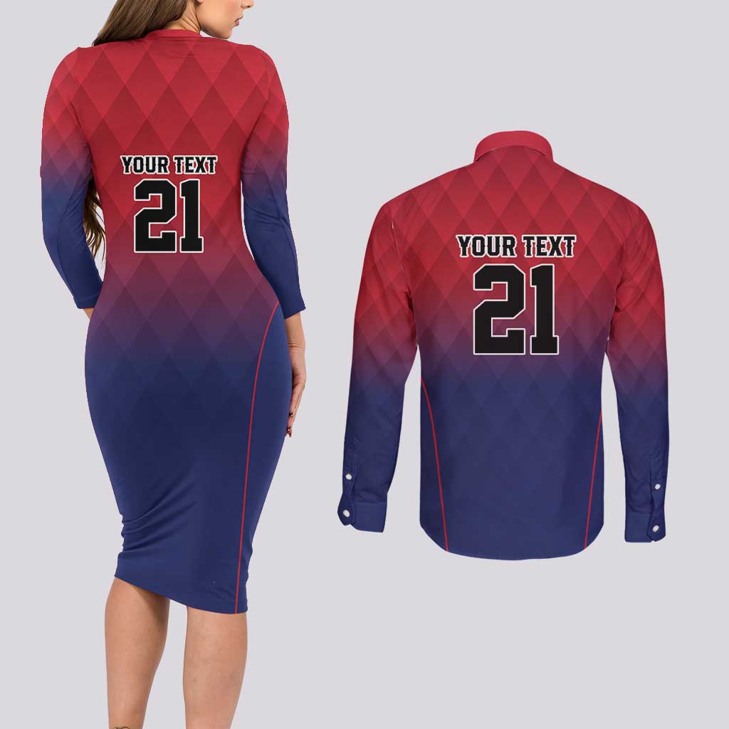 Cayman Islands Cricket Custom Couples Matching Long Sleeve Bodycon Dress and Long Sleeve Button Shirt Classic Coat of Arms Sporty - Wonder Print Shop