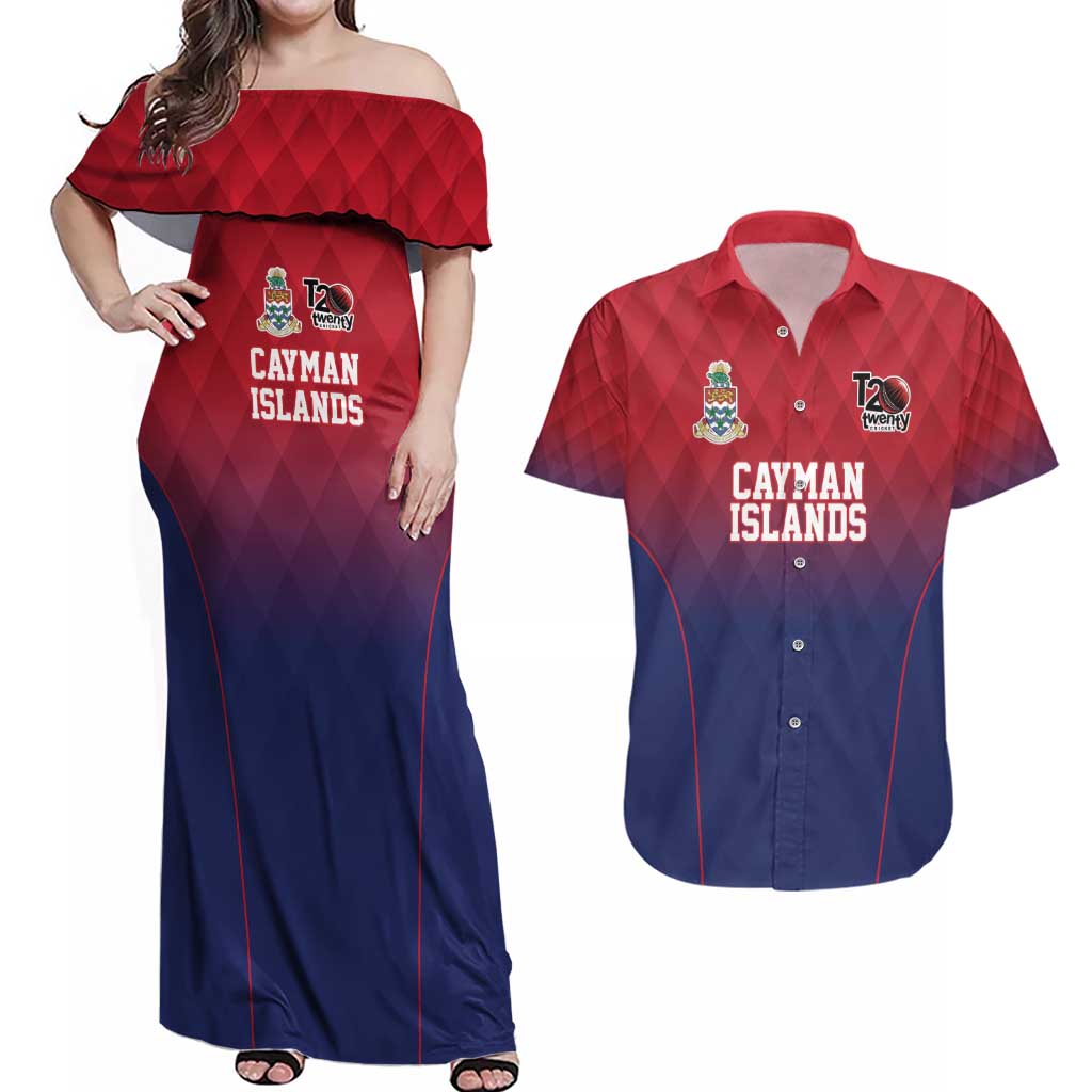 Cayman Islands Cricket Custom Couples Matching Off Shoulder Maxi Dress and Hawaiian Shirt Classic Coat of Arms Sporty - Wonder Print Shop