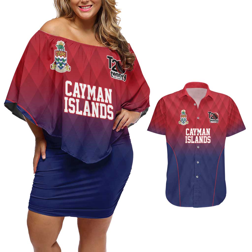Cayman Islands Cricket Custom Couples Matching Off Shoulder Short Dress and Hawaiian Shirt Classic Coat of Arms Sporty - Wonder Print Shop