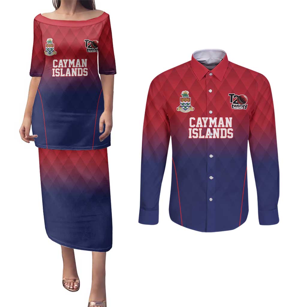 Cayman Islands Cricket Custom Couples Matching Puletasi and Long Sleeve Button Shirt Classic Coat of Arms Sporty - Wonder Print Shop