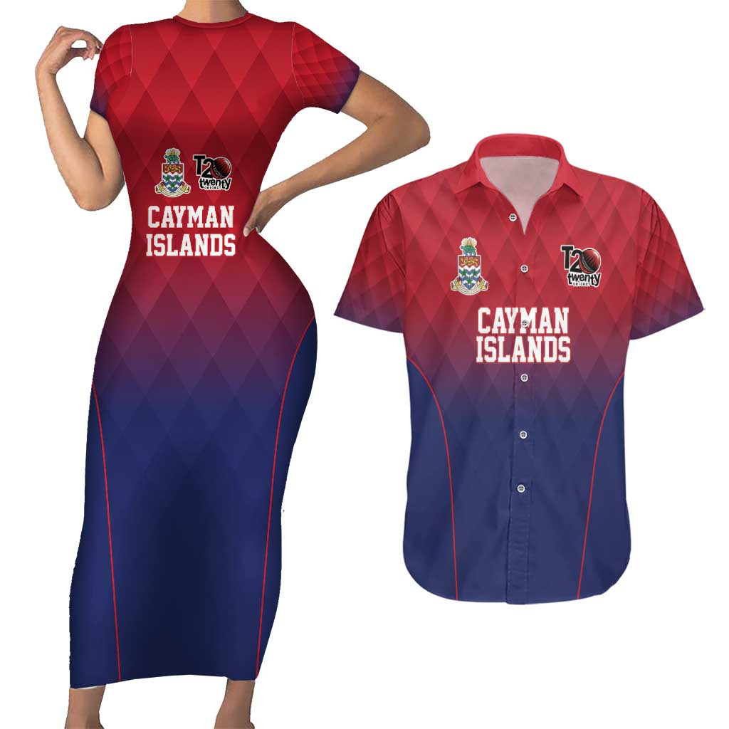 Cayman Islands Cricket Custom Couples Matching Short Sleeve Bodycon Dress and Hawaiian Shirt Classic Coat of Arms Sporty - Wonder Print Shop