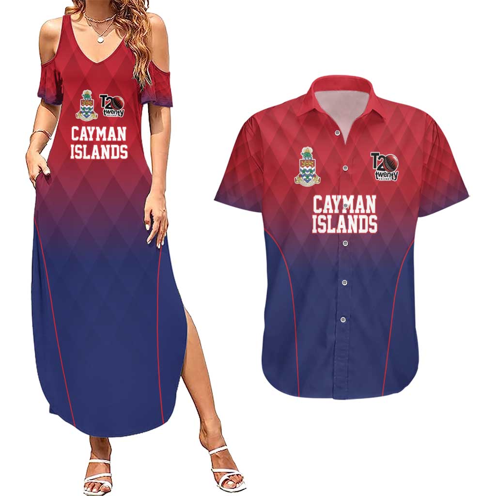 Cayman Islands Cricket Custom Couples Matching Summer Maxi Dress and Hawaiian Shirt Classic Coat of Arms Sporty - Wonder Print Shop