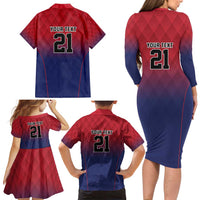 Cayman Islands Cricket Custom Family Matching Long Sleeve Bodycon Dress and Hawaiian Shirt Classic Coat of Arms Sporty - Wonder Print Shop