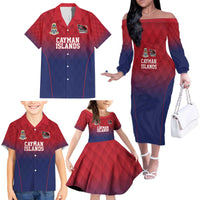 Cayman Islands Cricket Custom Family Matching Off The Shoulder Long Sleeve Dress and Hawaiian Shirt Classic Coat of Arms Sporty - Wonder Print Shop