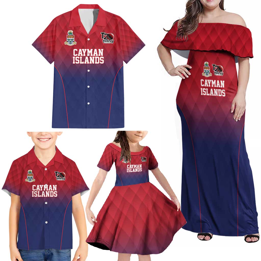 Cayman Islands Cricket Custom Family Matching Off Shoulder Maxi Dress and Hawaiian Shirt Classic Coat of Arms Sporty - Wonder Print Shop