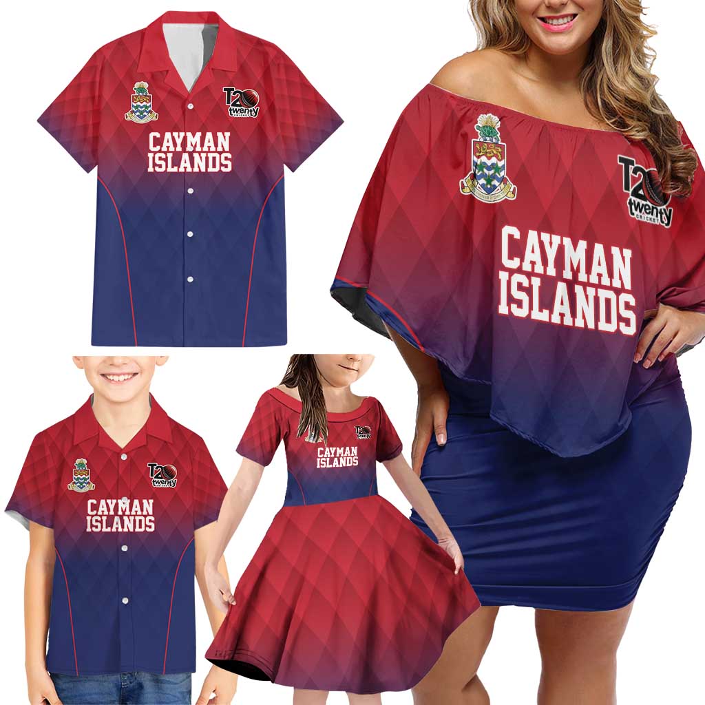 Cayman Islands Cricket Custom Family Matching Off Shoulder Short Dress and Hawaiian Shirt Classic Coat of Arms Sporty - Wonder Print Shop
