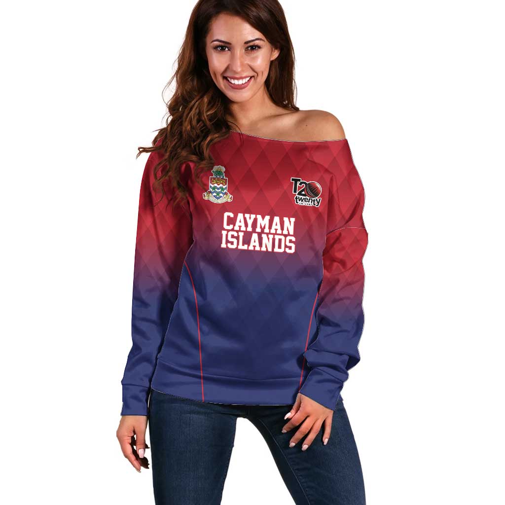 Cayman Islands Cricket Custom Off Shoulder Sweater Classic Coat of Arms Sporty - Wonder Print Shop