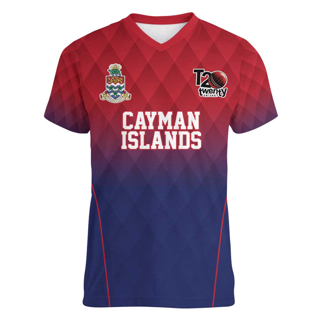 Cayman Islands Cricket Custom Women V-Neck T-Shirt Classic Coat of Arms Sporty - Wonder Print Shop