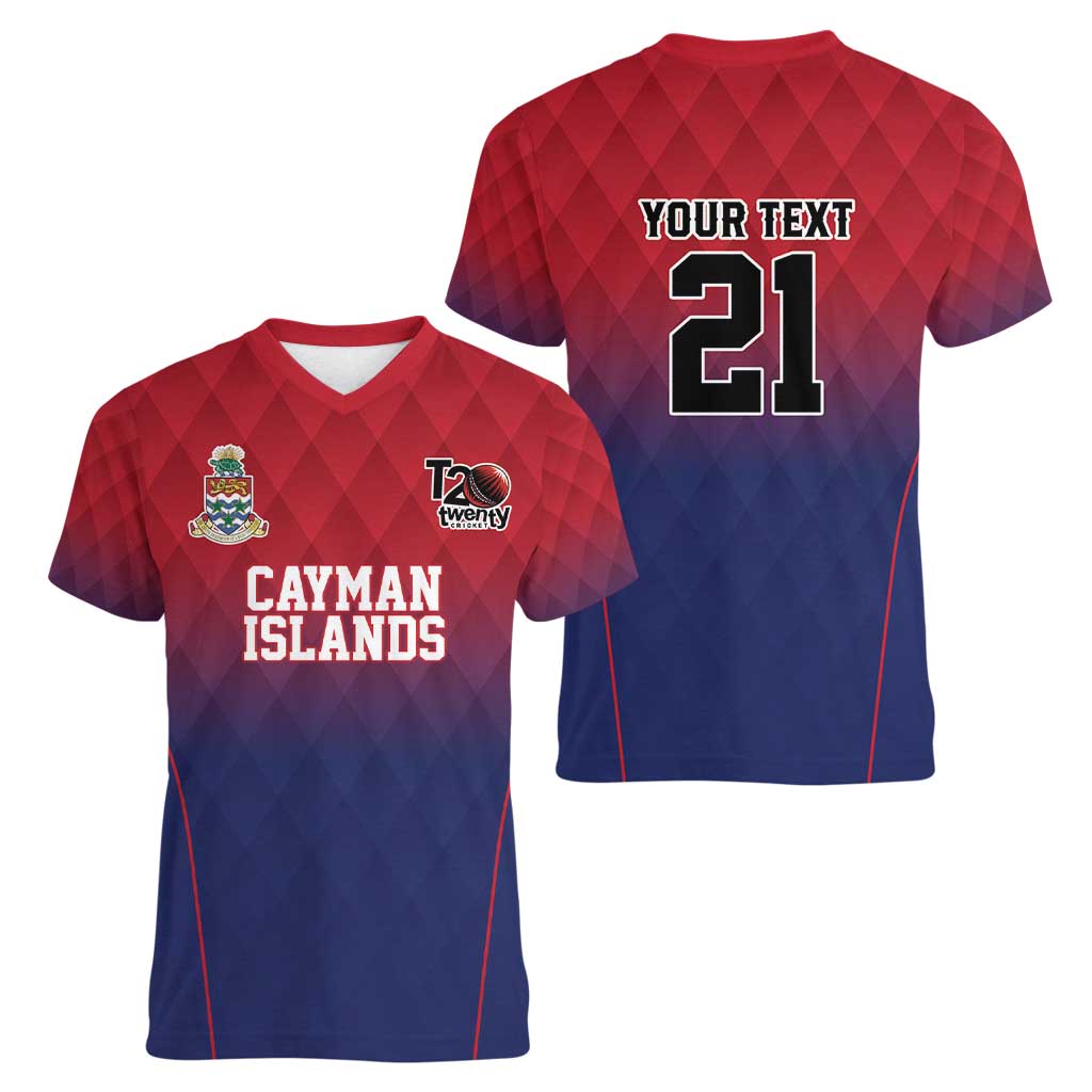 Cayman Islands Cricket Custom Women V-Neck T-Shirt Classic Coat of Arms Sporty - Wonder Print Shop