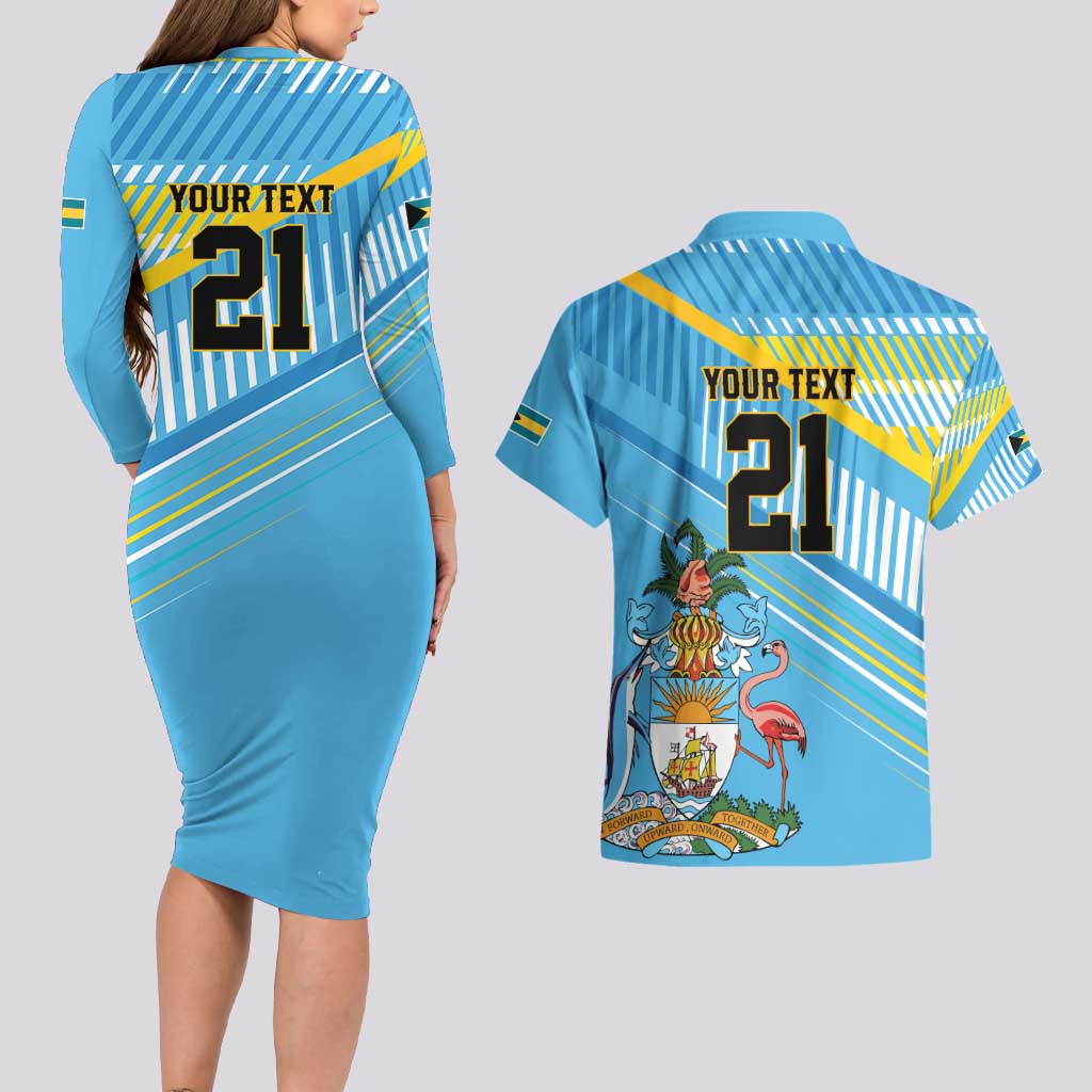 The Bahamas Cricket Custom Couples Matching Long Sleeve Bodycon Dress and Hawaiian Shirt Marlin Flamingo Come On Bahamian - Wonder Print Shop