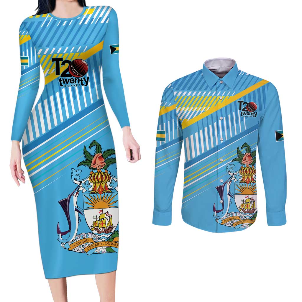 The Bahamas Cricket Custom Couples Matching Long Sleeve Bodycon Dress and Long Sleeve Button Shirt Marlin Flamingo Come On Bahamian - Wonder Print Shop