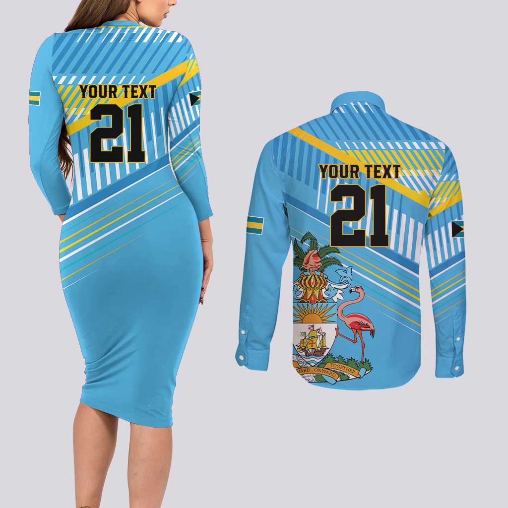 The Bahamas Cricket Custom Couples Matching Long Sleeve Bodycon Dress and Long Sleeve Button Shirt Marlin Flamingo Come On Bahamian - Wonder Print Shop