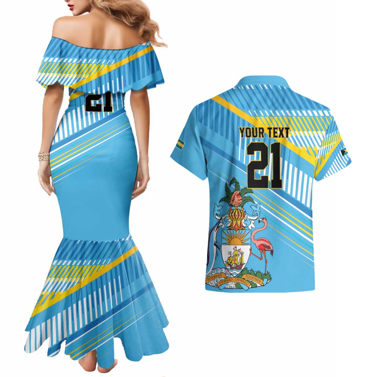 The Bahamas Cricket Custom Couples Matching Mermaid Dress and Hawaiian Shirt Marlin Flamingo Come On Bahamian - Wonder Print Shop