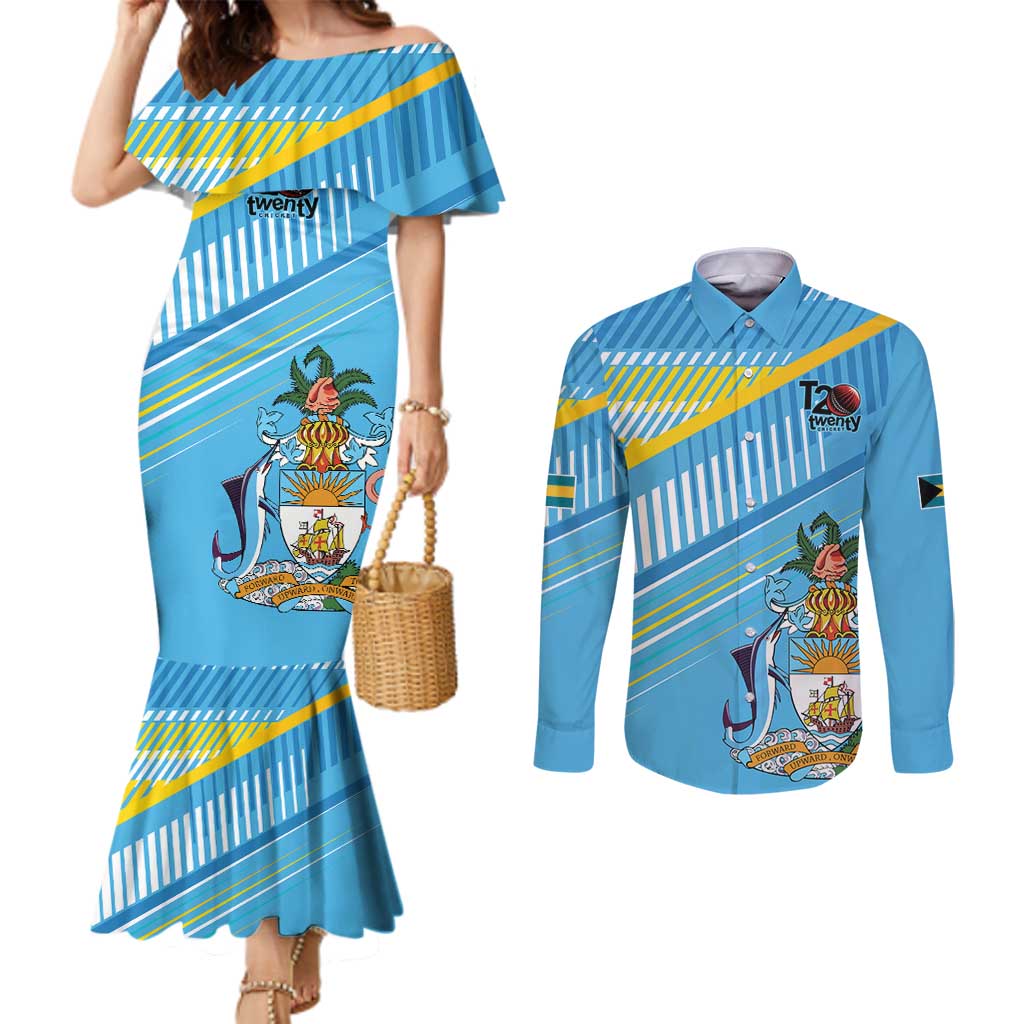 The Bahamas Cricket Custom Couples Matching Mermaid Dress and Long Sleeve Button Shirt Marlin Flamingo Come On Bahamian - Wonder Print Shop