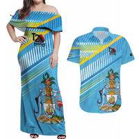 The Bahamas Cricket Custom Couples Matching Off Shoulder Maxi Dress and Hawaiian Shirt Marlin Flamingo Come On Bahamian - Wonder Print Shop