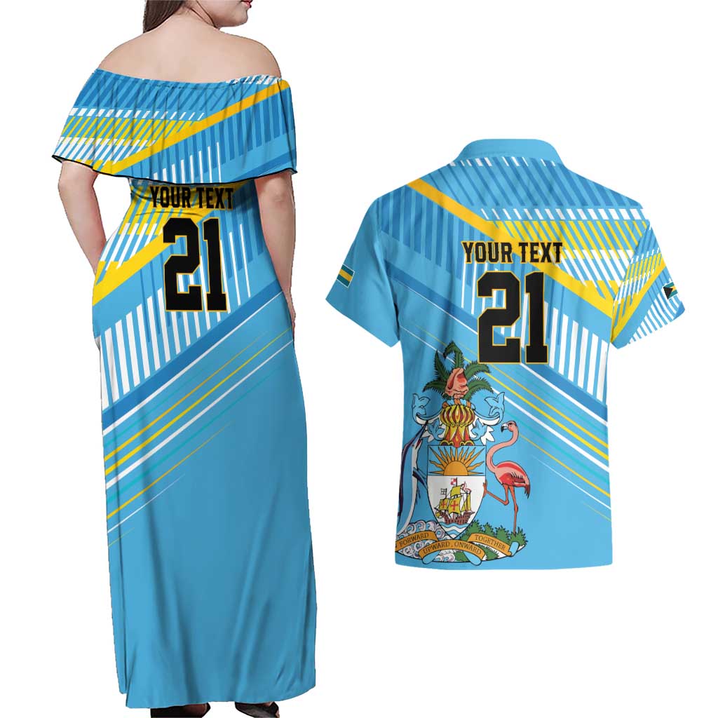 The Bahamas Cricket Custom Couples Matching Off Shoulder Maxi Dress and Hawaiian Shirt Marlin Flamingo Come On Bahamian - Wonder Print Shop