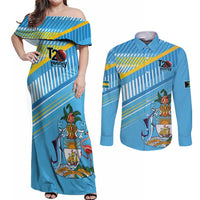 The Bahamas Cricket Custom Couples Matching Off Shoulder Maxi Dress and Long Sleeve Button Shirt Marlin Flamingo Come On Bahamian - Wonder Print Shop